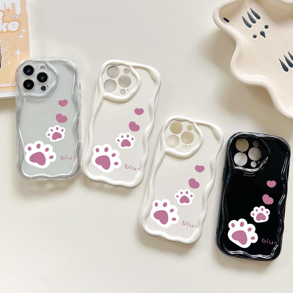 For iPhone 16 15 14 Samsung S25 S24 S23 A06 A13 A14 A15 A16 A55 Redmi 14C 13C Note 14 13 12 Dog Paw Print Soft Wavy Edge Full Lens Protect Case