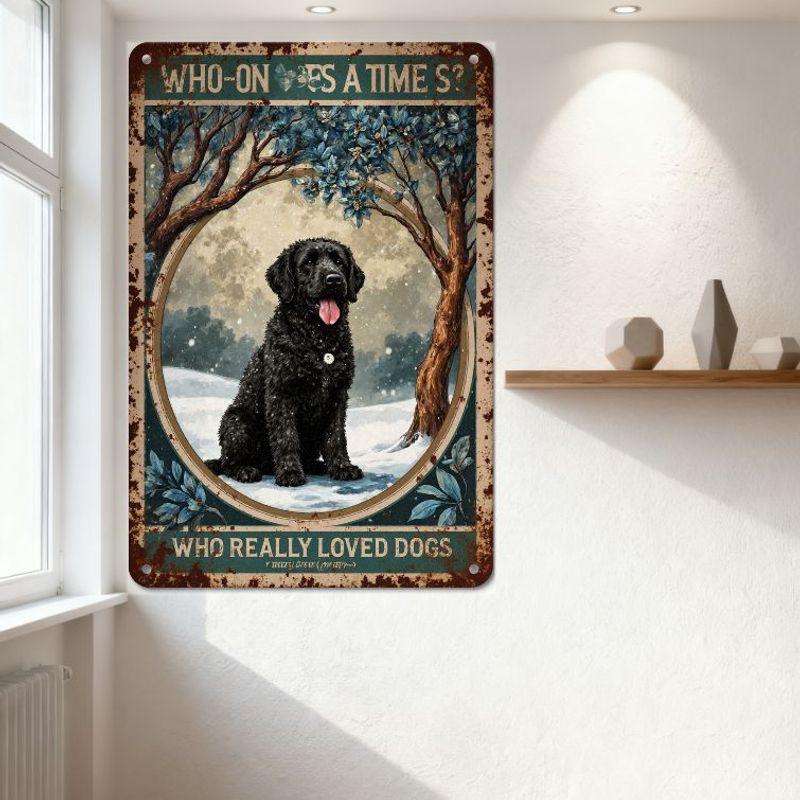 Vintage Rusty Metal Dog Sign with Snowy Winter Scene - 'WHO REALLY LOVED DOGS' Whimsical Wall Decor for Home Cafe Bar