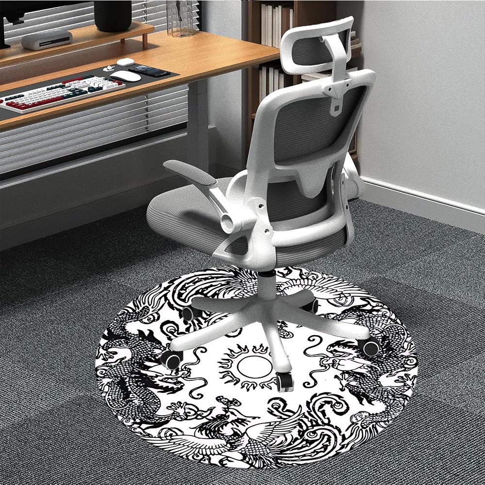 

1pc Dragon Phoenix Circle Chair Carpet for Office, Round Non Slip Durable Large Size Office Carpet, Suitable for Office 80cm