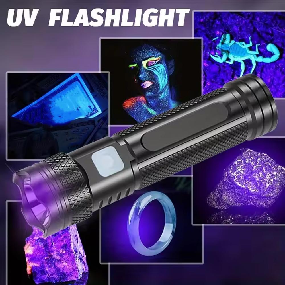 Rechargeable 365nm UV Flashlight Purple Torch Mini Ultraviolet Handheld Torch Jade Money Detector Pet Urine Stains Detector