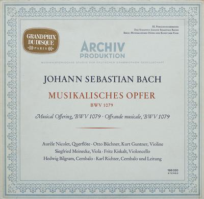 LP Record JOHANN SEBASTIAN BACH / AURÈLE NICO - Musikalisches Opfer BWV 1079 198320 Archiv Produkti - Germany Obi Classical Used