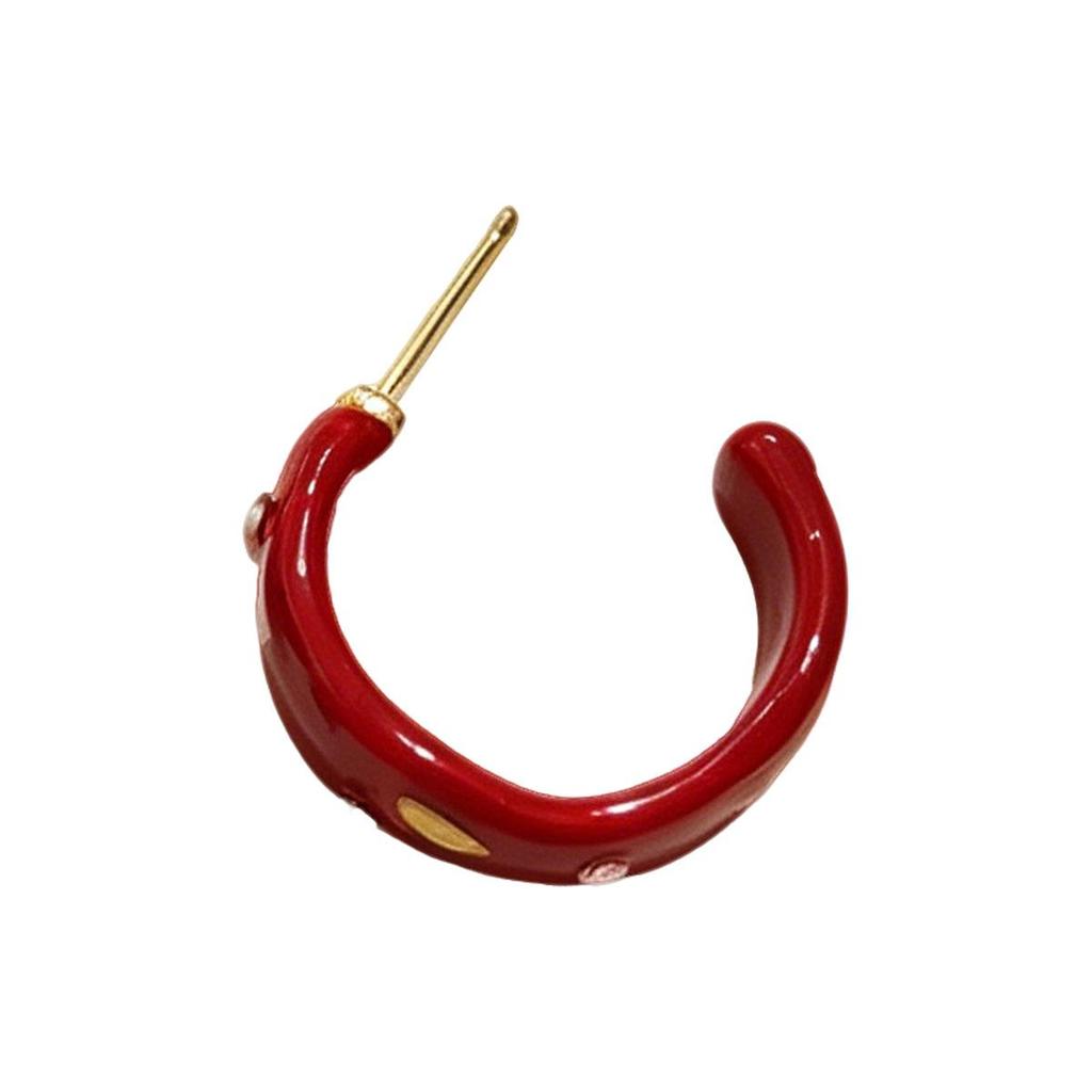 Vintage Red Glaze C-Shape Design Stud Earrings for Women, Gentle Atmosphere Versatile Daily Temperament Ear Hoop, Unique Ear Accessory