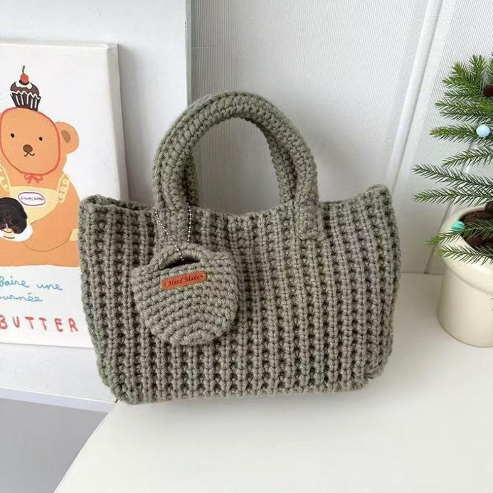 Fashion Solid Color Handwoven Bag Elegant Handmade Crochet Handbag Large Capacity Vintage Woven Bag Women Use