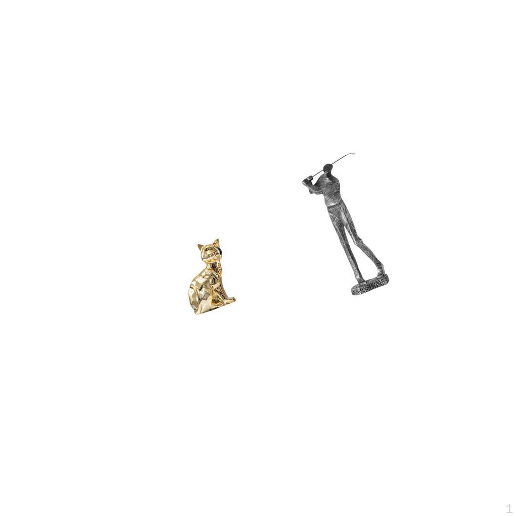 Golfing Cat Statue Decorative Figurine Animal Sculpture Art Craft Ornament for Fireplace Playing
