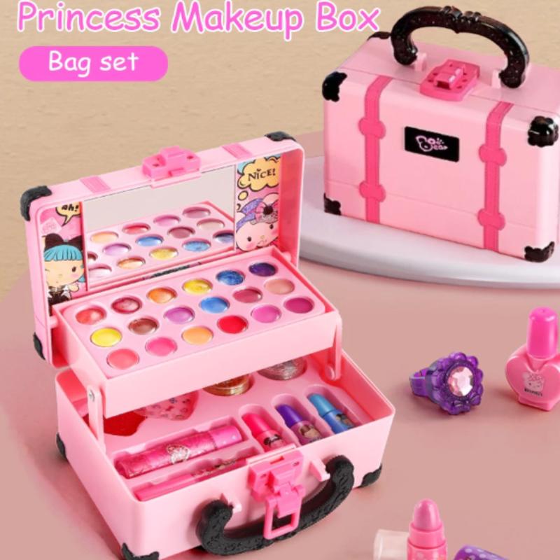 32Pcs Kids Makeup Toys Girls Real Makeup Kit Washable Non-Toxic Makeup Toy Set Retro Beauty Makeup