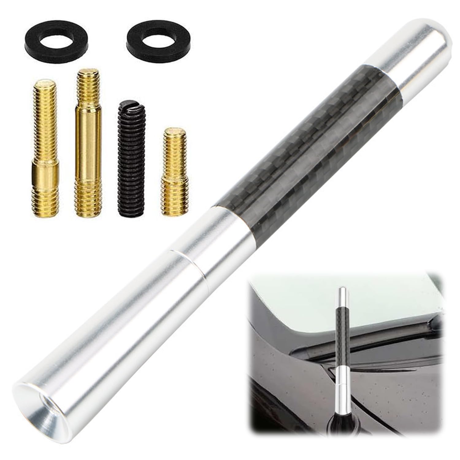 

Автомобильная радиоантенна Автомобильная антенна 12 см Антенна на крышу Мощный прием FM/AM Антенна из углеродного волокна (Серебро 12см) серебряный