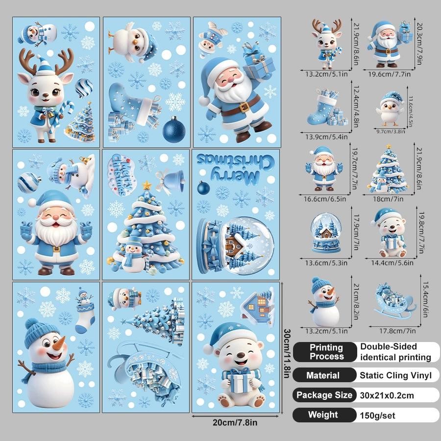 9 PCS/Set Of Christmas Electrostatic Glass Window Stickers Home Decoration Stickers Merry Christmas Scene Decoration Stickers