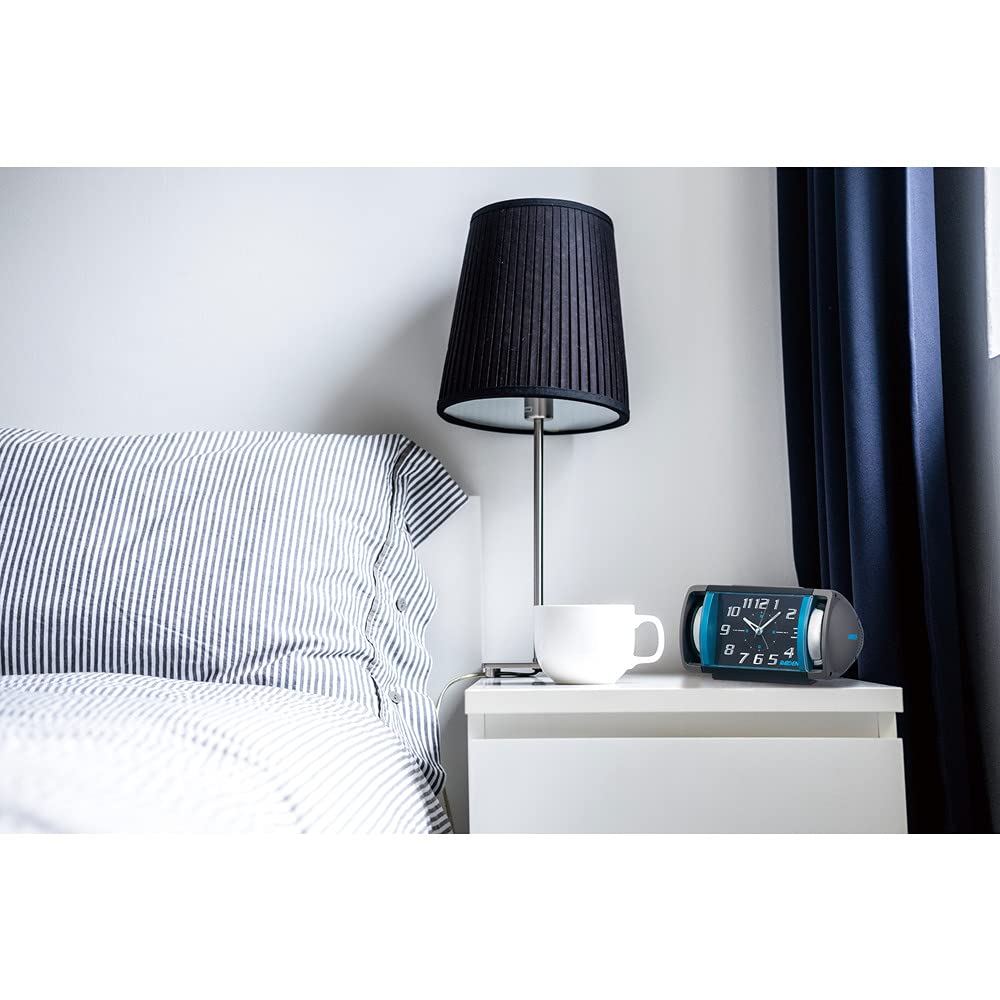 Seiko Clock Analog Alarm Loud Bell PYXIS Black with some blue metallic 94 x 178 x 109 NR447L Clock, Sound, RAIDEN, accents, mm,