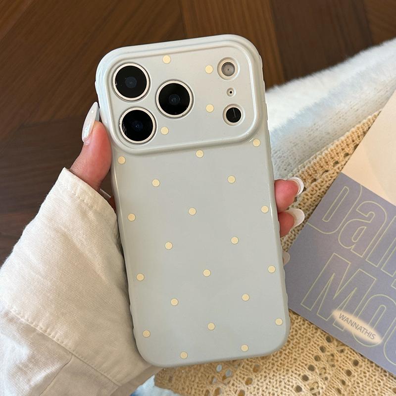 Simple Colored Polka Dots Candy Color Soft Heart Relief Side Phone Case For iPhone 17 16 15 14 13 12 11 Pro Max Shockproof Cover