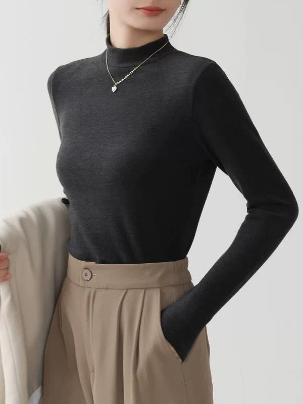 Women's Winter Warm Velvet Base Layer Shirt - Slim Fit, Long Sleeve, Half High Collar