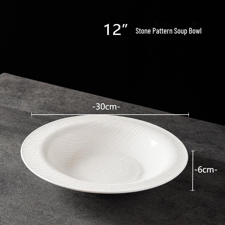 European Ceramic Plate: Large Underglaze Color Stone Texture Soup Bowl, Microwave Safe for Restaurants and Hotels