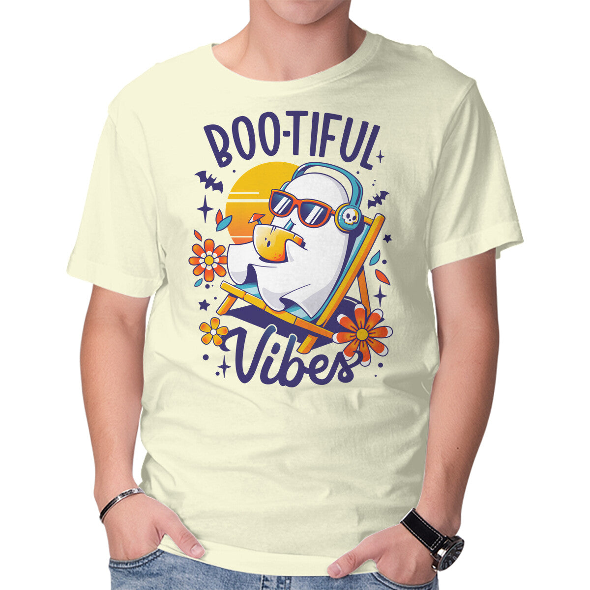 Unisex Crew Neck T-Shirt Ghostly Summer Vibes Graphic Short Sleeve Casual Tee XS