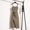Plus Size Slimming Camisole Dress - Women's Waist-Cinched Spring/Summer Slit Outerwear Skirt