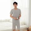 Men's Ice Silk Short Sleeve Pajama Set with Round Neck, Ribbed Shorts, and Versatile T-shirt for Indoors and Outdoors