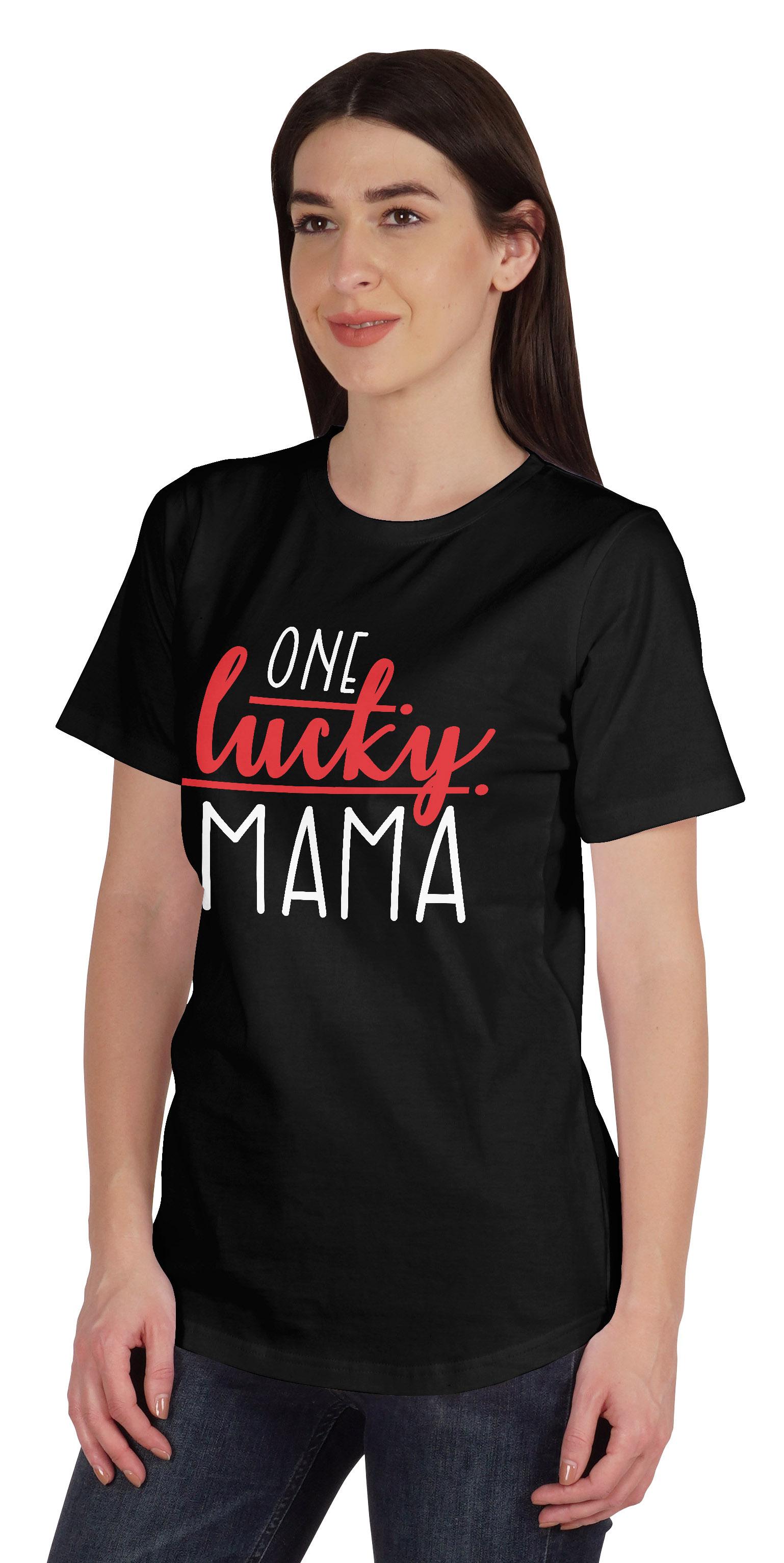 Inkmeso One Lucky Mama Graphic Tshirt Short Sleeve Cotton Tee