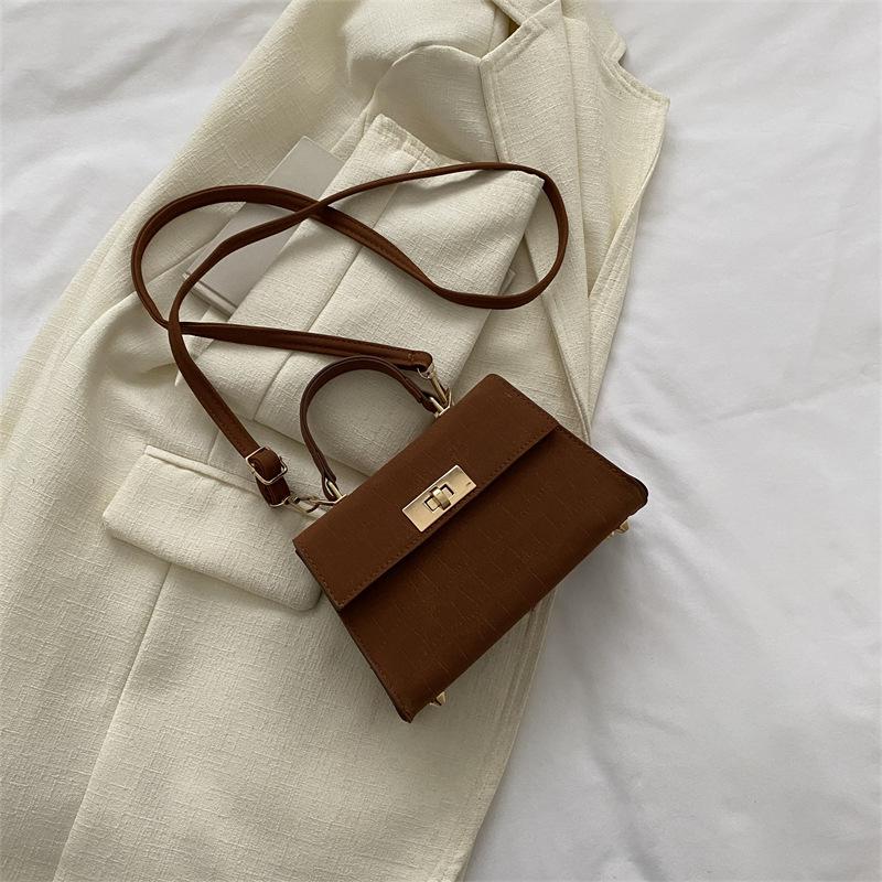 Textured Small Bag Women's Winter New Retro Fashion Shoulder Messenger Bag Lock Portable Small Square Bag