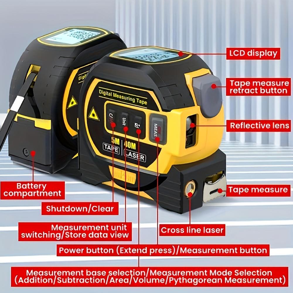 3-in-1 Tape Measure Laser Rangefinder with LCD Display Backlight Rangefinder Building Measurement device.Battery Not Included