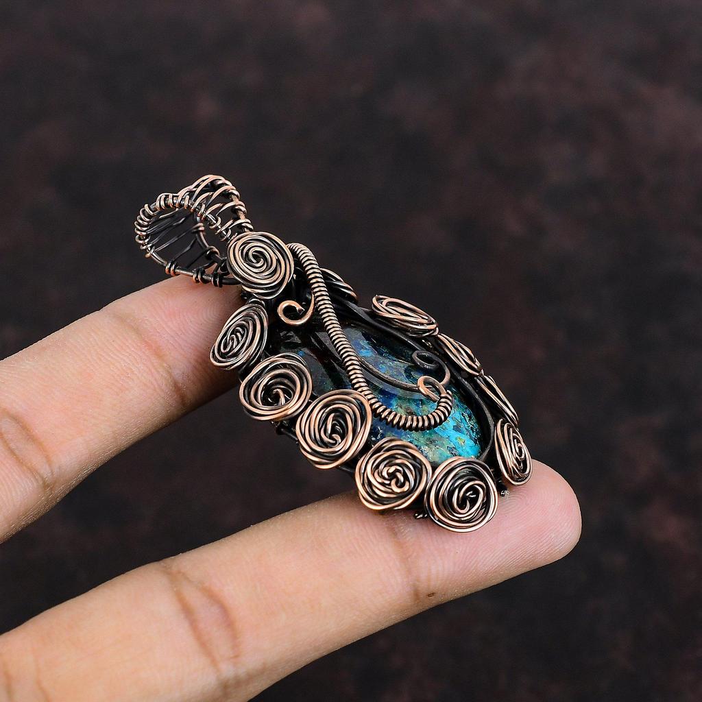 Azurite Malachite Pendant Copper Wire Wrapped Jewelry Gemstone Copper Pendant Handmade Jewelry Wire Wrapped Pendant Anniversary Gift For Mom