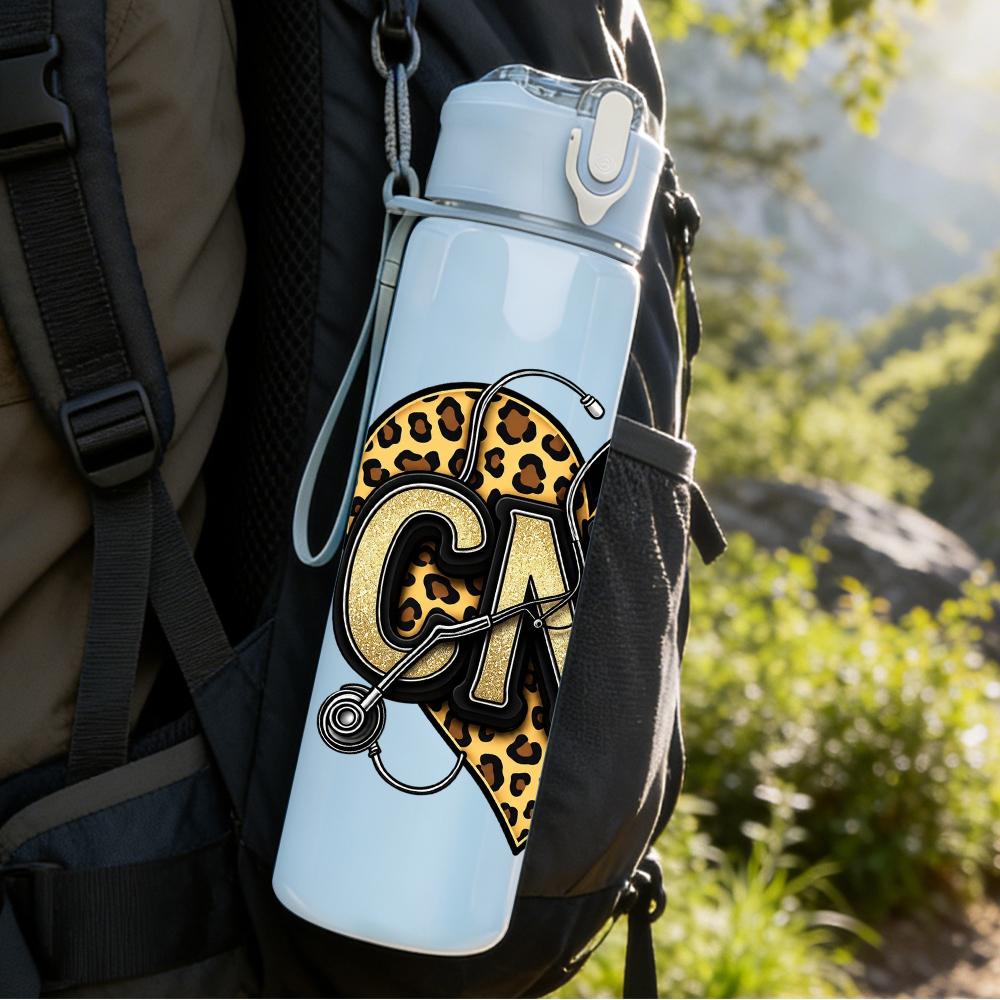 1PC Leopard CNA Heart 750ml Color Plastic Sports Water Bottle Leakproof Flip Straw Lid Suitable for Sports Office Home Use