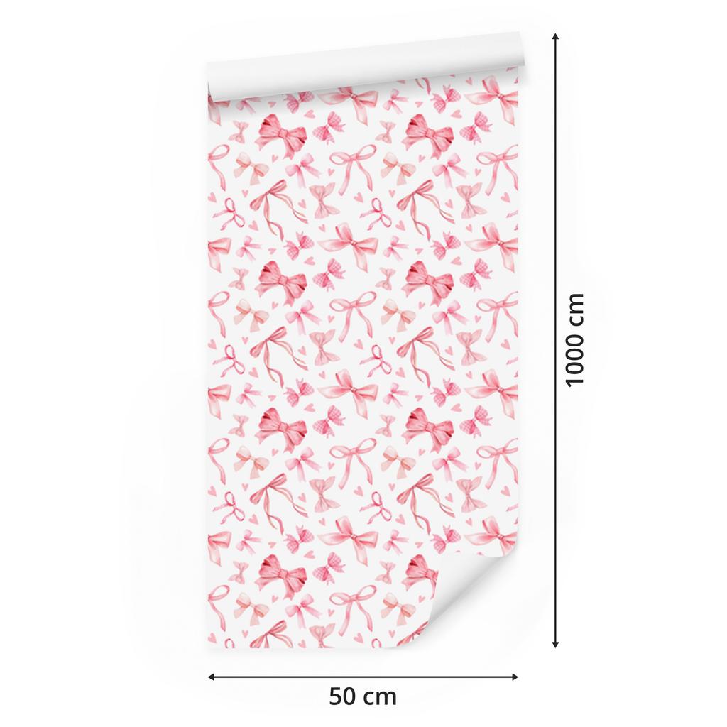 Wallpaper Style coquette white, coral and powder pink 50x1000
