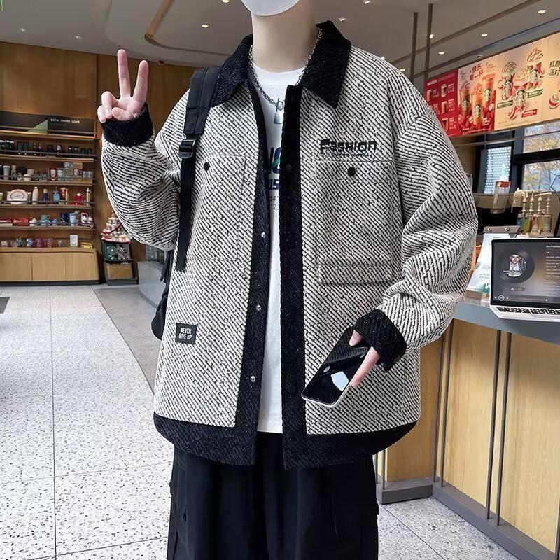 Mens Small Fragrance Style Shirt Jacket Loose Casual Fashion Coat