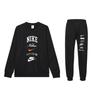 Letter Print Fleece Crewneck Long Sleeve Sweatshirt Warm Cuffed Knit Long Pants Casual Sports Suit Men Sweatshirt, Pants FN2611-010+DX0796-010