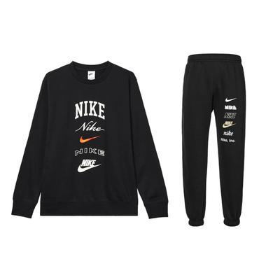 Bluza polarowa z nadrukiem literowym z długim rękawem, ciepła, dzianinowa ze ściągaczami, długie spodnie, casualowy strój sportowy męski bluza, spodnie FN2611-010+DX0796-010