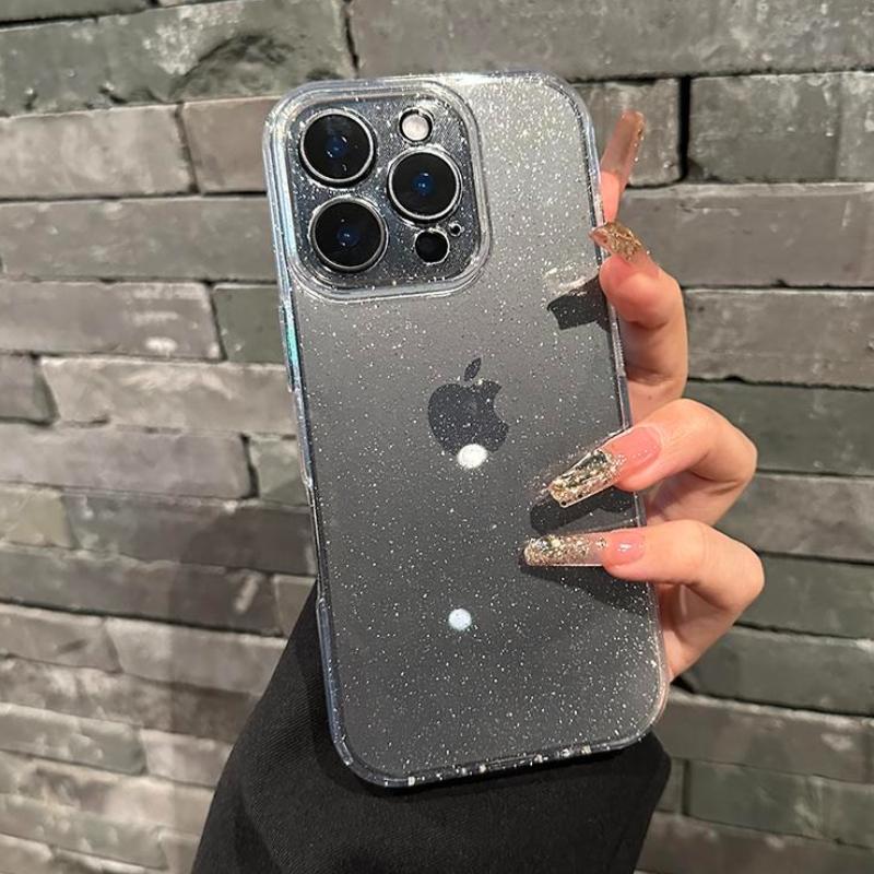 Luxury Clear Glitter Phone Case For iPhone 17 Air 16 15 14 Plus 13 12 11 Pro Max Camera Protection Transparent Silicone Cover