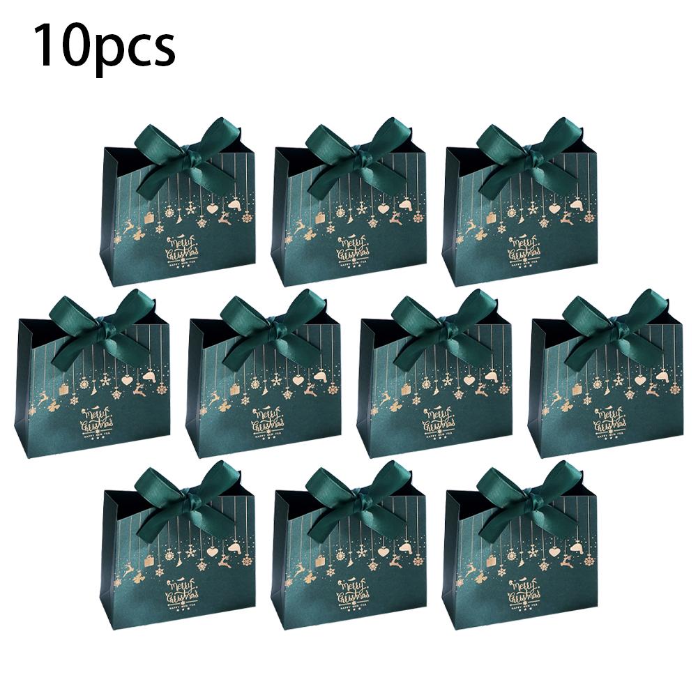 10PCS Christmas Gift Paper Bags For Candy Cookie Nougat Packaging Christmas Candy Box With Handles Holiday Party Decorations