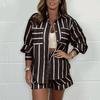 Summer Fashion Casual Women two-piece Stripe Shirts Shorts Set Ladies' Two-Piece Set