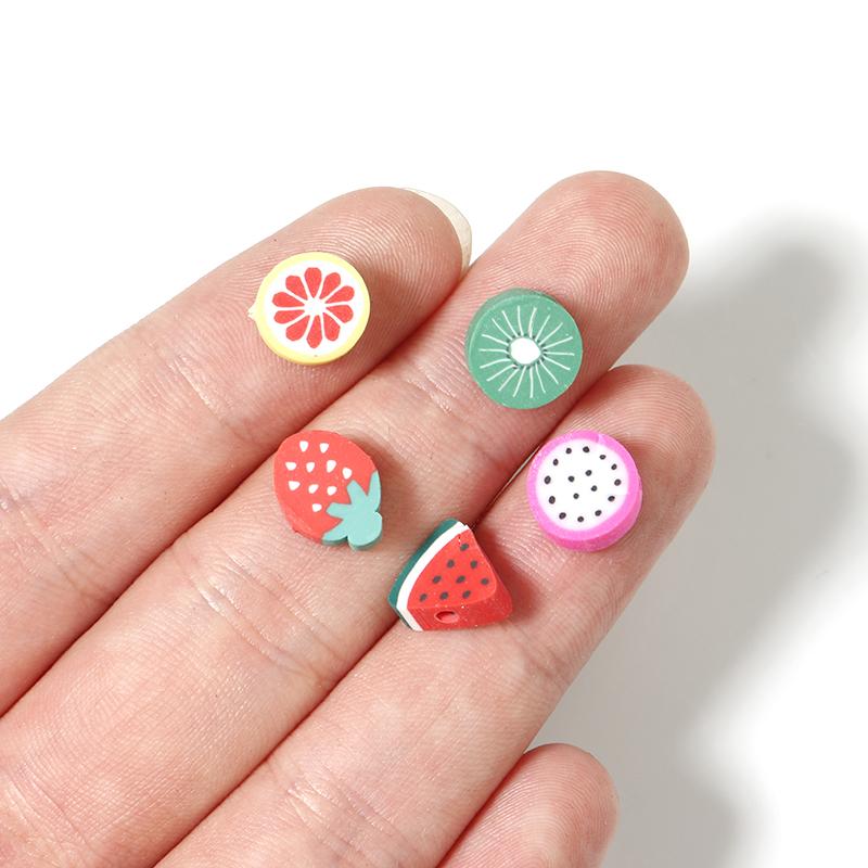 50pcs Fruit Soft Polymer Clay Beads Pottery Loose Spacer Beads For Jewelry Making DIY Bracelets Necklace Earrings Accessories