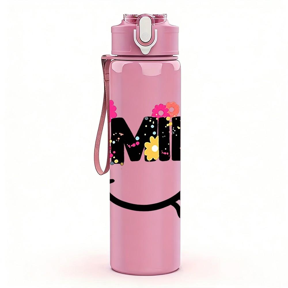 1PC Simple Smile Face Icon 750ml Color Plastic Sports Water Bottle Leakproof Flip Straw Lid Suitable for Sports Office Home Use