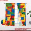 Flat Printing Happy Valentine Day Party Window Curtains Color Square Pattern Digital Printed Polyester Drapes Seasonal Set Of 2 Made