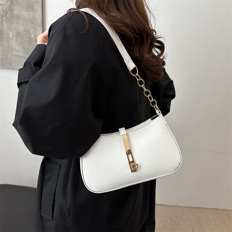 Stylish And Simple Shoulder Bag Versatile Commuter Bag Foreign-Style Texture Pu Women'S Bag Solid Color Chain Armpit Bag