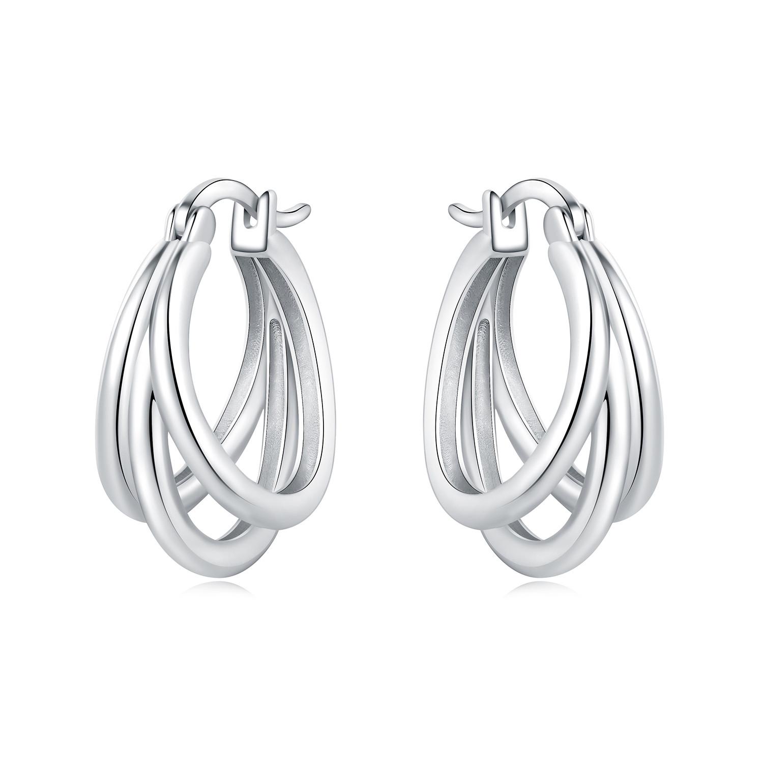 Hot Sale Copper Silver Plated Triple Hoop Earrings for Women Interlocking Twisted Minimalist Fashion Jewelry Gift