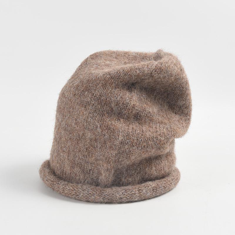 

Пушистая теплая бесшовная вязаная шапка из смешанной шерсти для женщин, повседневная универсальная шапка с загнутыми краями, холодная шапка