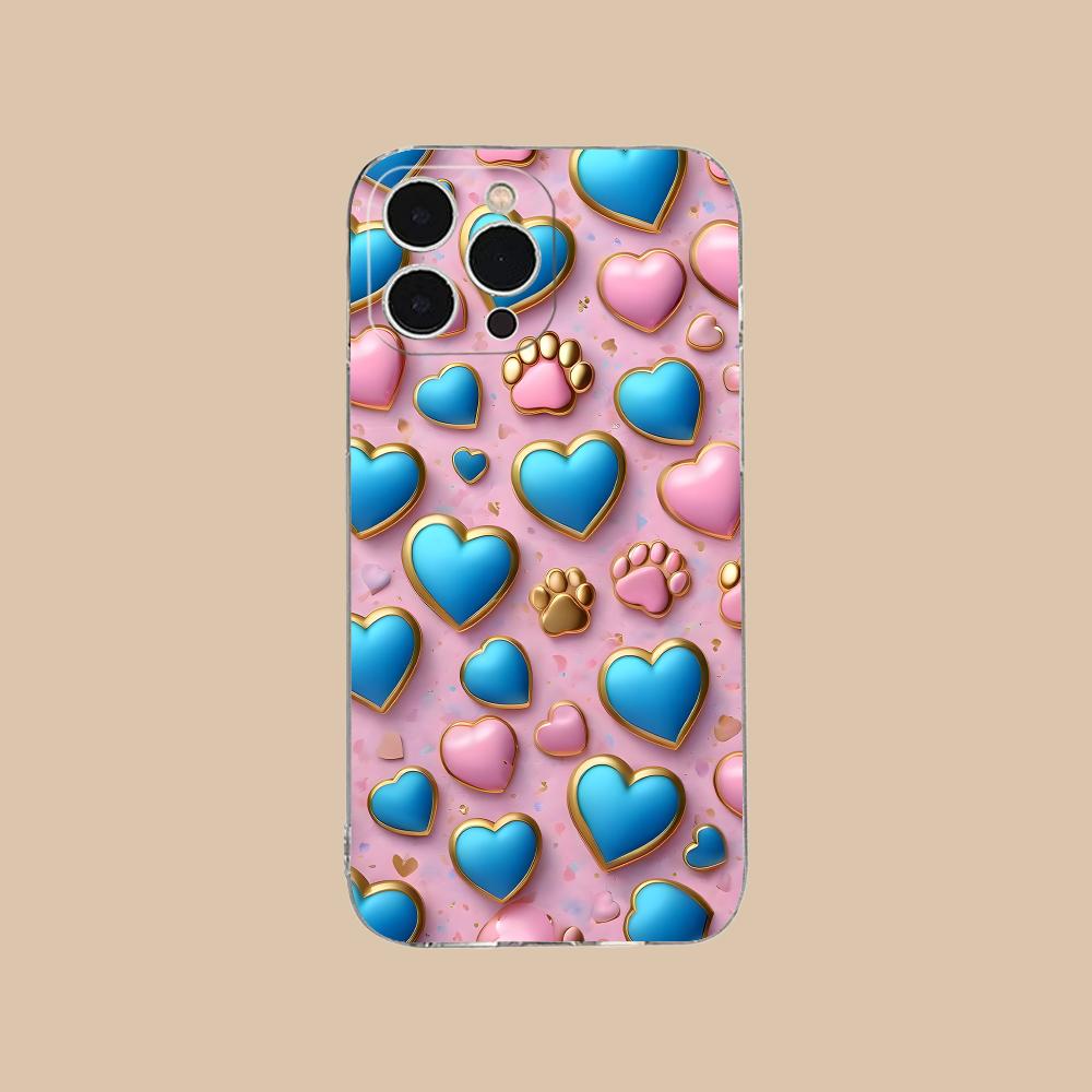 Y2K Glowing Hearts Mobile Phone Case for iPhone 17 16 15 14 13 12 11 X XR XS Air Pro Max Plus Mini Clear Colorful Cover Luxury