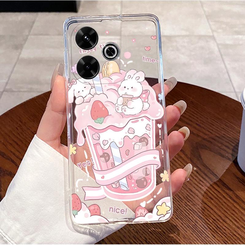 Case For Redmi 13 Redmi 13X Poco M6 4G Clear Luxury Cute Love Rabbit Funny Soft TPU Back Cover Transparent Silicone Phone Case