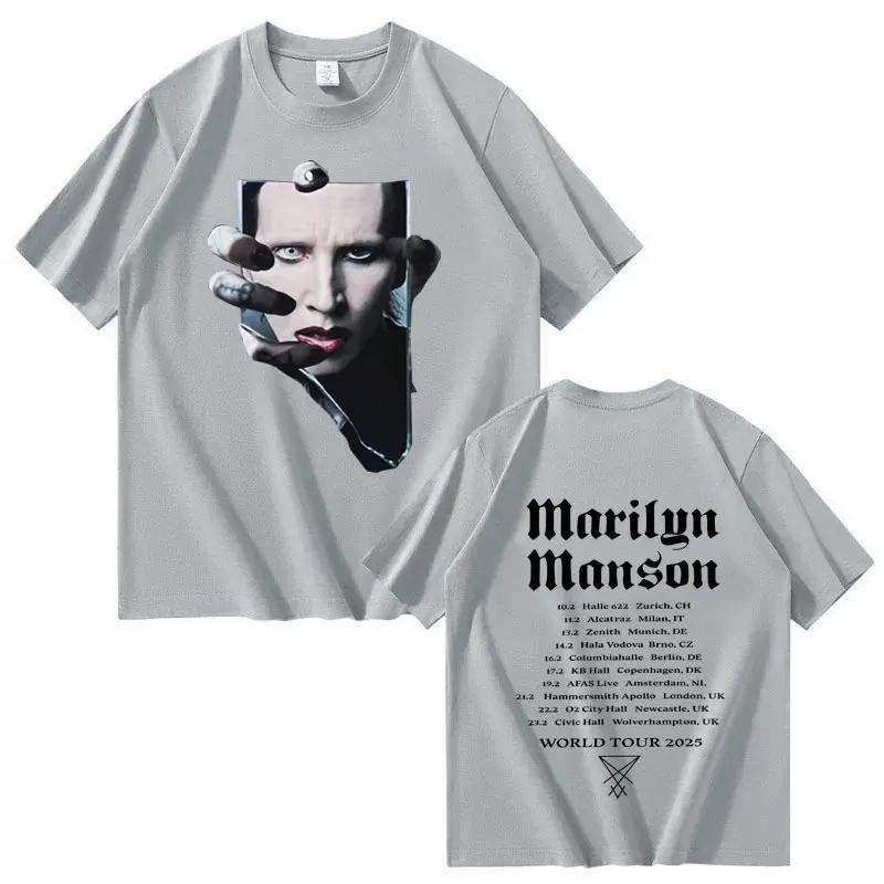 

Футболка Marilyn Manson 2026 Tour для чоловіків і жінок, екстра-великого розміру, високоякісна літня футболка з принтом, чиста бавовна 4XL синій