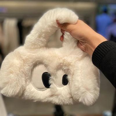 Ziemā populāra kažokādas soma sievietēm, jauka multfilma kucēns plīša rokassomiņa, viena pleca krusteniskā soma sievietēm