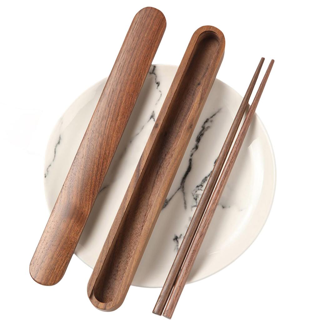BOHALUU Chopstick Case Natural Walnut Chopstick Japanese with Walnut Wooden Portable Chopstick Case Portable Cutlery Set, Wood, Chopsticks, Holder,