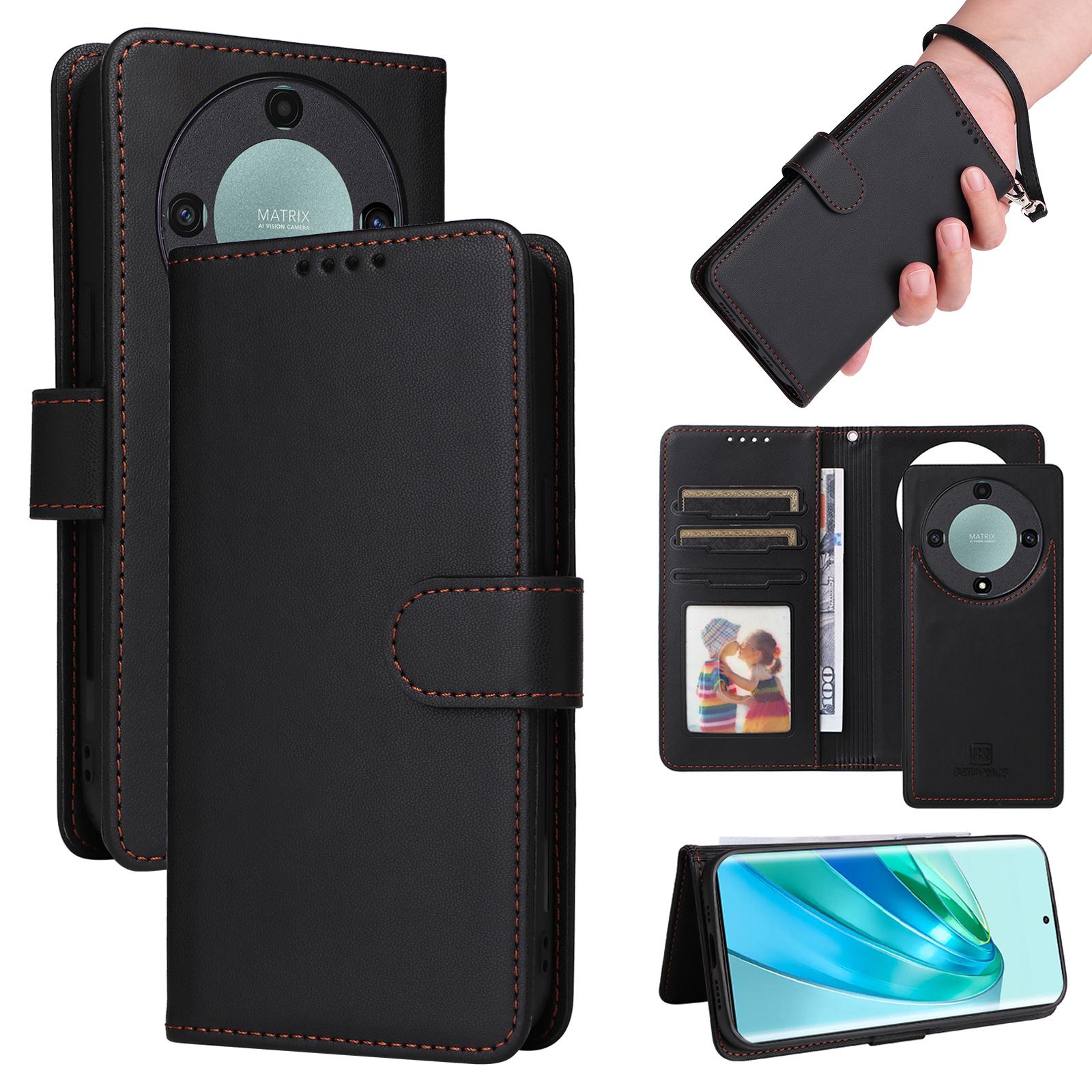 

For Honor X9a 5G/X40 5G/Magic5 Lite 5G Magnetic Case BETOPNICE Detachable PU Leather Phone Cover with Strap Black
