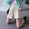 Women's High-Waisted Black Corduroy Wide-Leg Shorts: Spring/Autumn Casual Slimming Design for Petite Figure.