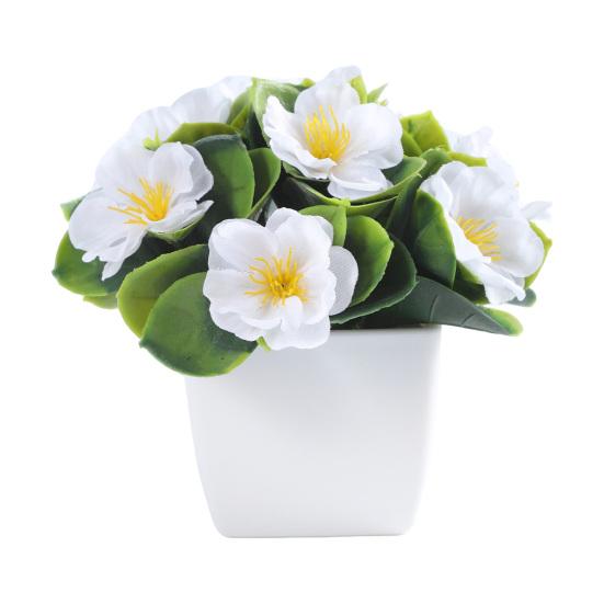 Small Artificial Cherry Blossom in Pot Faux Peach Flower Potted Plants for Home Wedding Table Decoration белый