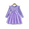 Autumn/Winter 2025 3D Butterfly Mesh Belted Long-Sleeve Dress for Girls