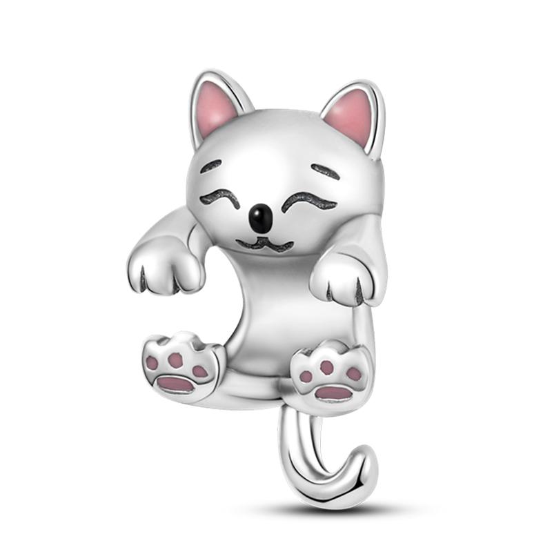925 Silver Color Pink Rabbit Sheep Cat Dog Animal Charms Beads Fit 3mm 925 Bracelets Fine DIY Birthday Jewelry Make