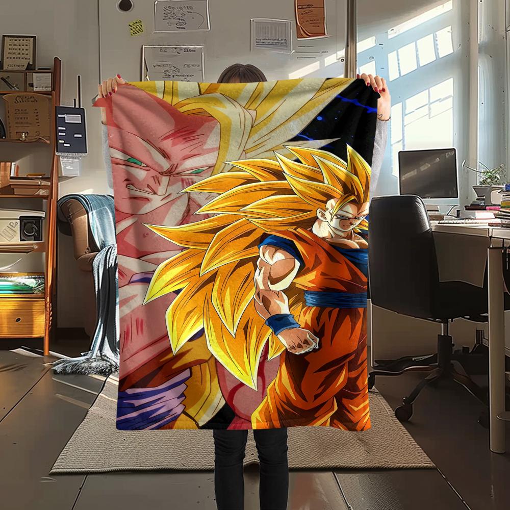 

Фланелевое одеяло с принтом персонажей Dragon Ball, Высококачественное, Удобное для всех сезонов, Декор для дома, Тепло и уют, Идеально для рождественских подарков 80cm x 120cm