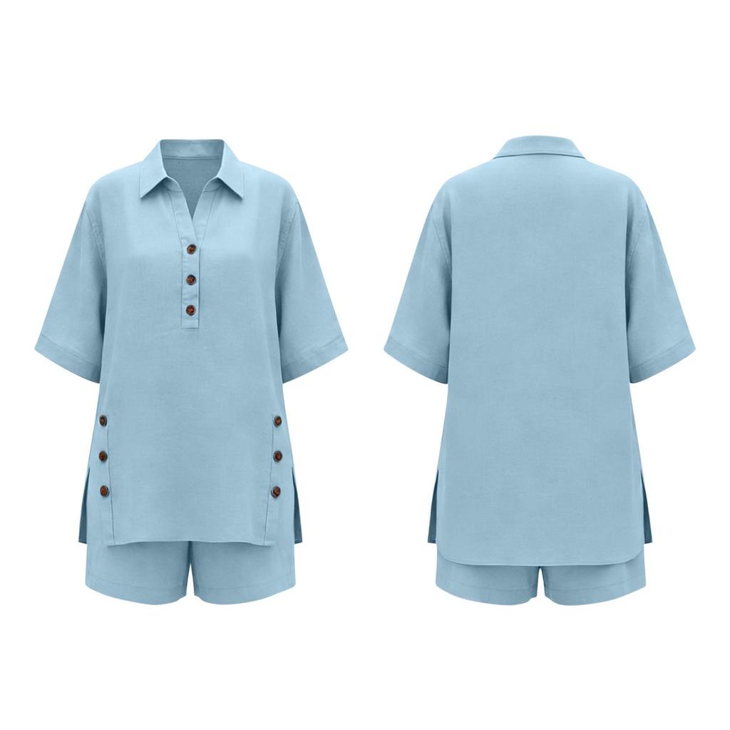 Women's Linen Two-Piece Set: Short-Sleeve Shirt & Loose Pants (2026)
