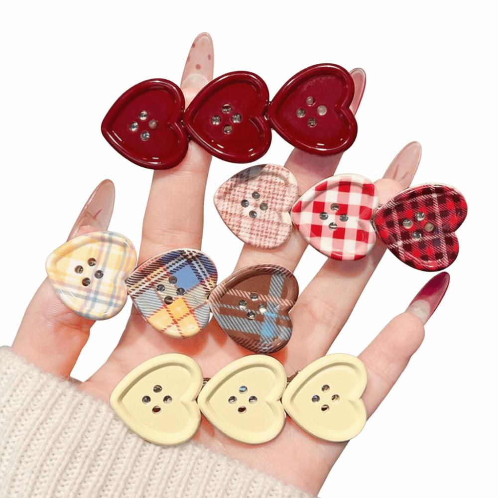 Heart Shape Plaid Hair Clip Non Slip Alligator Clip Cute Heart Hair Clip  Gifts