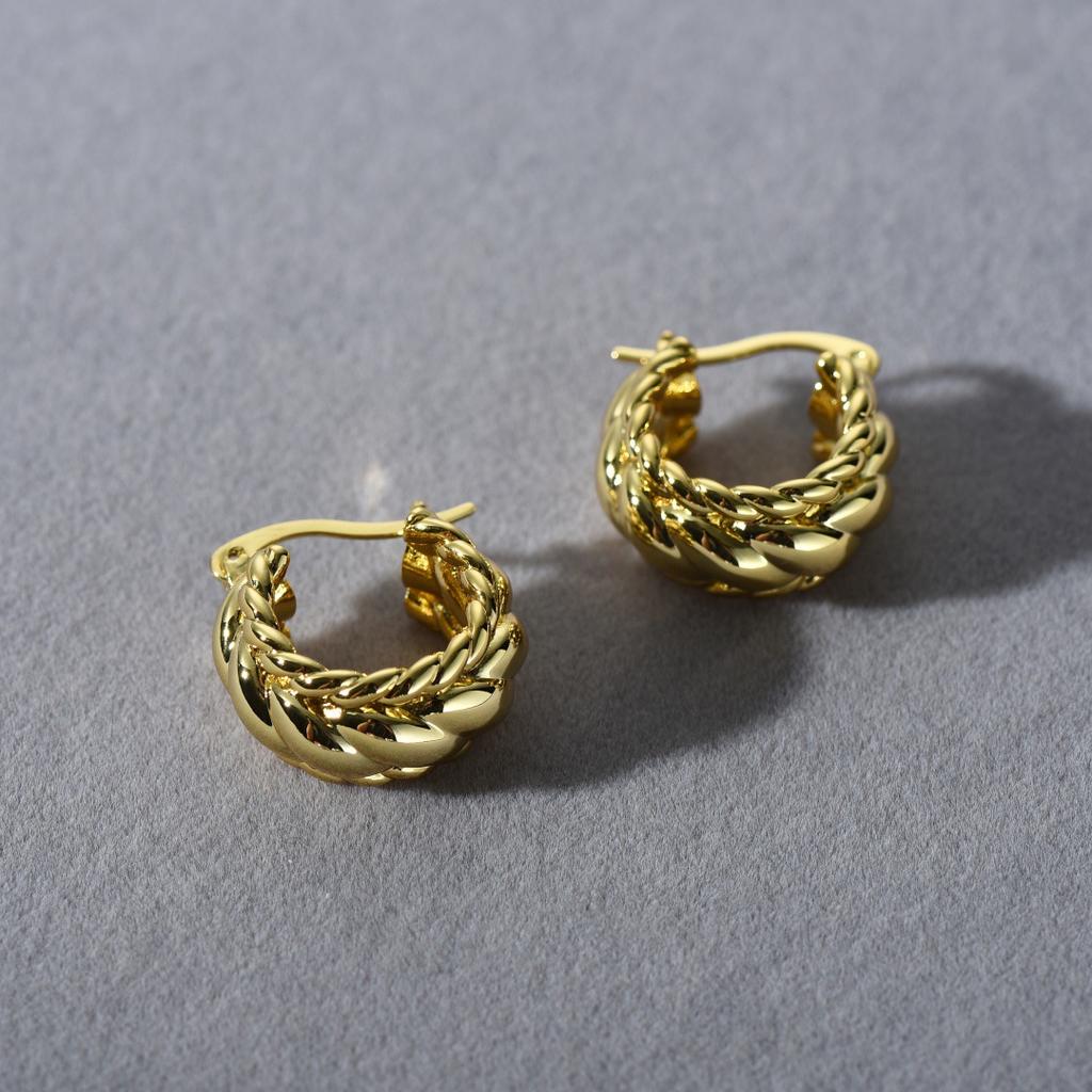 Premium Messingbeschichtet 18K Echtgold Ohrstecker Gedreht Gewebte Ohrringe Einfach Leichter Luxus Trend Retro Ohrringe